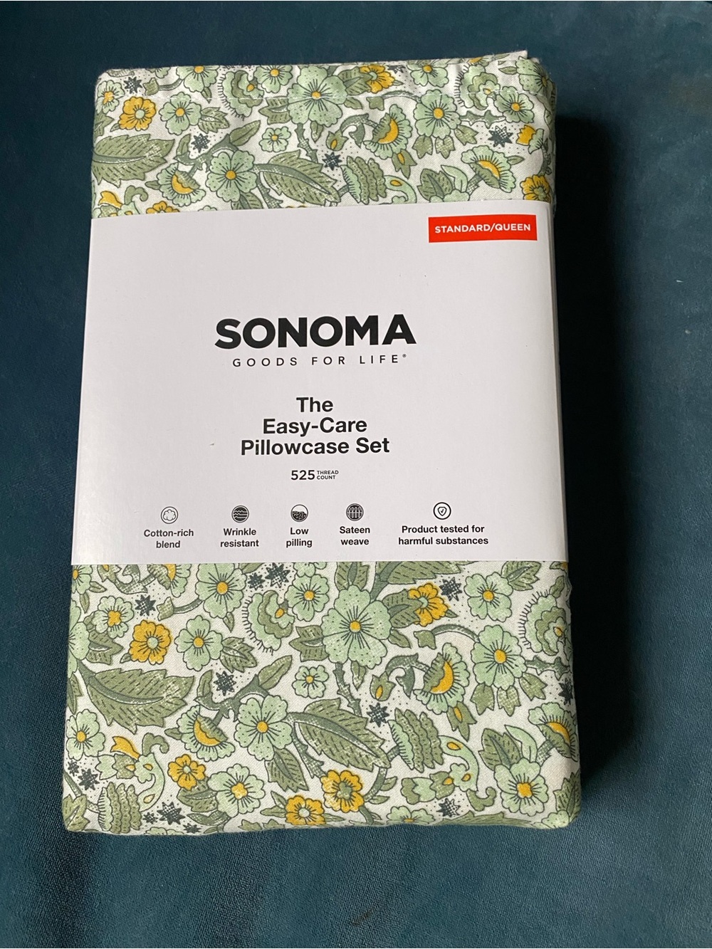 SONOMA Easy-Care Pillowcase Set - Green & Yellow Floral standard/queen NWT